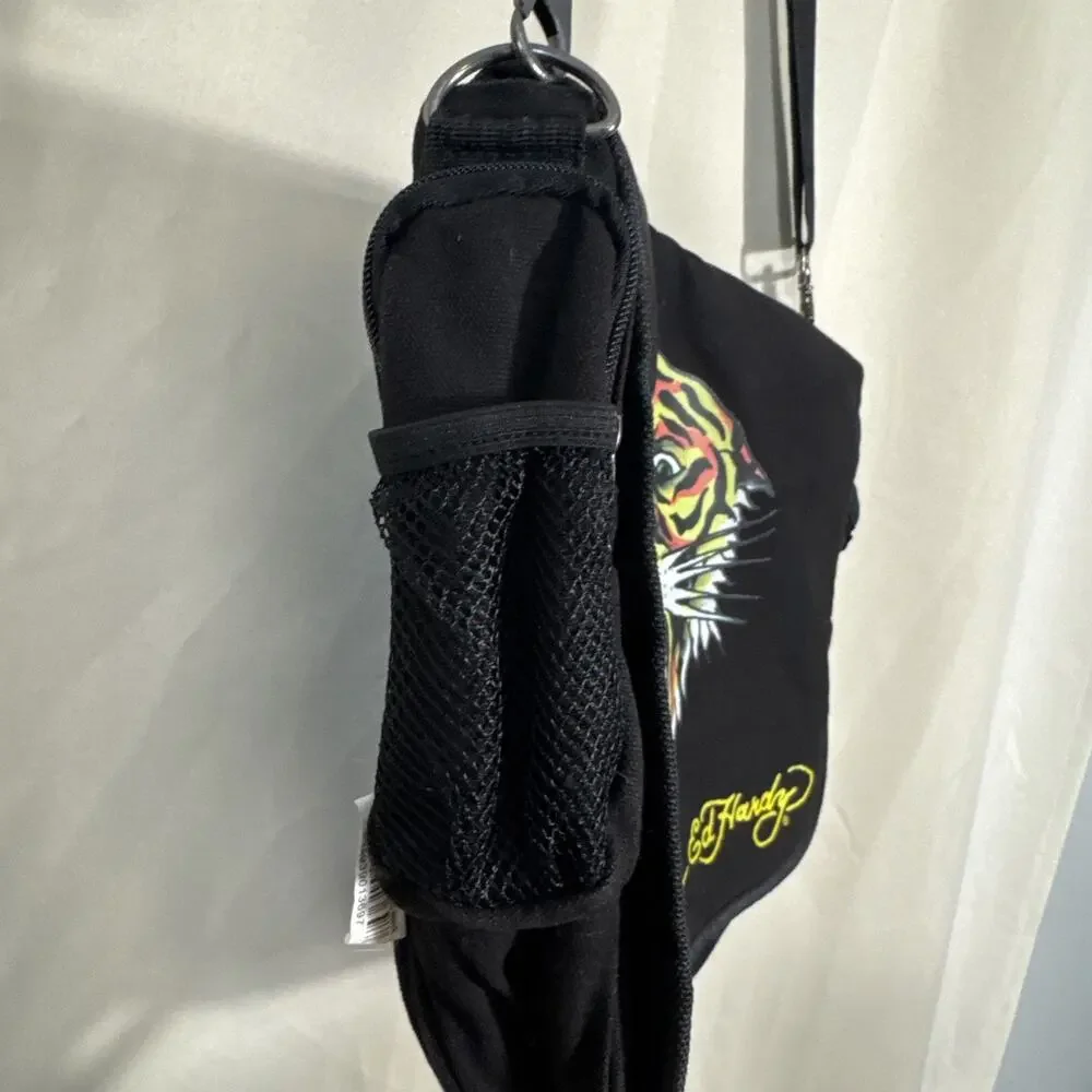 Vintage Ed Hardy Tiger Messenger Bag Y2K McBling Tattoo Graphic Black Crossbody